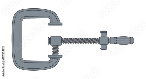 A C-clamp tool illustration with screw and handle on white background viewed from the side