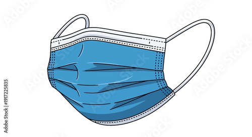 A blue surgical face mask is illustrated against a plain white background from a straightforward front viewpoint