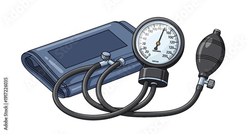 Blood pressure monitor and cuff illustration on a medical device