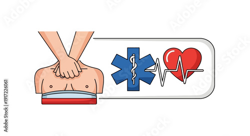 Illustration of person receiving CPR with medical symbols nearby