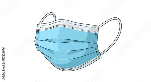 Illustration of a blue medical face mask with straps on a white background from a front viewpoint