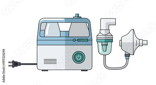 CPAP machine illustration with mask and hose, a medical device for sleep apnea treatment
