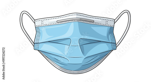 A blue medical face mask illustration with straps viewed from the front