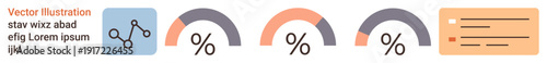 Data analytics, technology, business, digital dashboards, performance metrics, statistics. Minimalistic design with graphs, percentage indicators and a data dashboard. Data analytics and technology