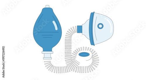 Ambu bag and mask illustration on white background, medical equipment for resuscitation, healthcare device, first aid kit