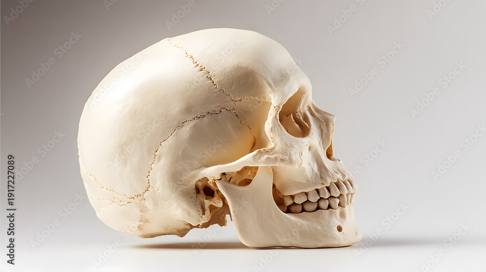 Fototapeta premium Human Skull Profile View on White Background.