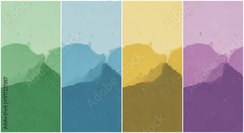 Vibrant Mountains Landscape in Pastel Colors.