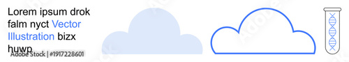 Data storage, cloud computing, scientific research, biotechnology, concept art, DNA analysis. Minimal cloud shape and DNA illustration in a lab test tube. Data storage and scientific research