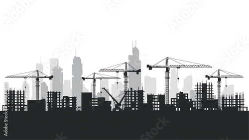 Cityscape Silhouette with Construction Cranes and New Building Development Vector Illustration