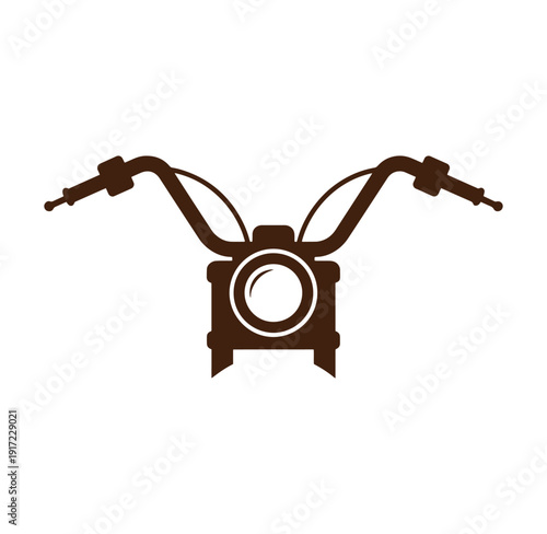 Brown motorcycle handlebar with front light on white background