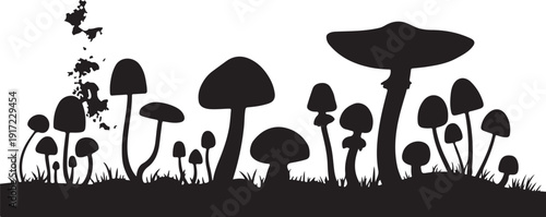 Black and white mushroom forest silhouette nature