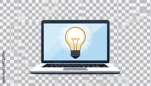 Laptop Computer Displaying Light Bulb Icon.