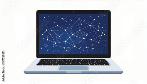 Laptop Computer with Constellation Map on Screen.