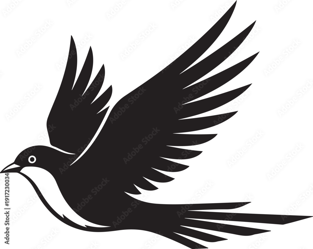 Obraz premium Flying Bird Silhouette Vector Set, Eagle and Swallow Icons for Minimalist Logo Design and Branding