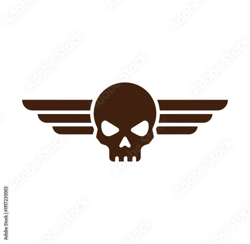 Brown skull with wings symbol on white background