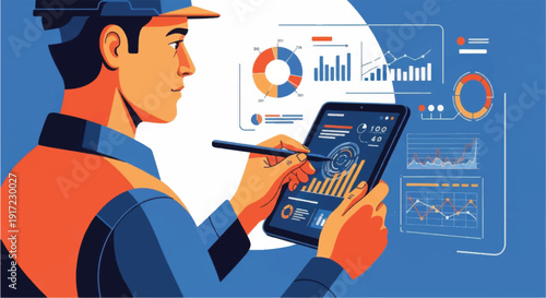Man Analyzing Data on Digital Tablet.