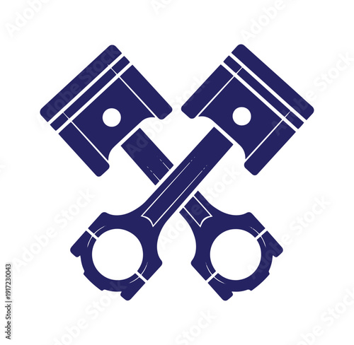 Crossed blue piston and connecting rod engine parts
