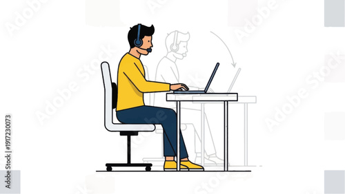 Man Working on Laptop at Desk.