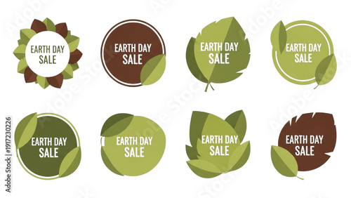 Collection of Eco-Friendly Earth Day Sale Labels and Promotional Badges for Sustainable Shopping Events and Environmental Awareness Campaigns