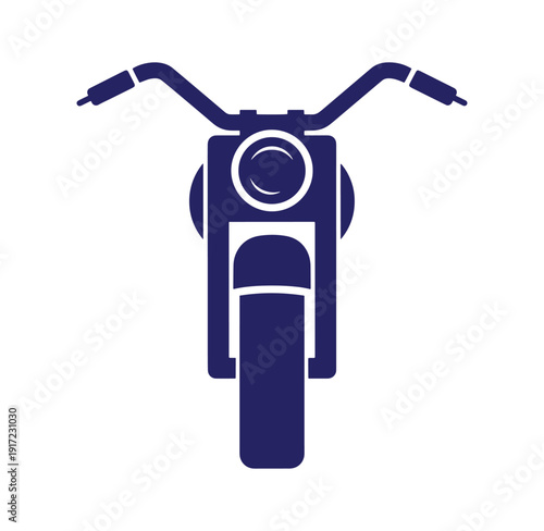 Front view of a motorcycle with handlebars and headlight