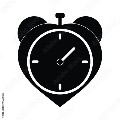 Heart Shaped Alarm Clock Stencil Icon Vector Illustration