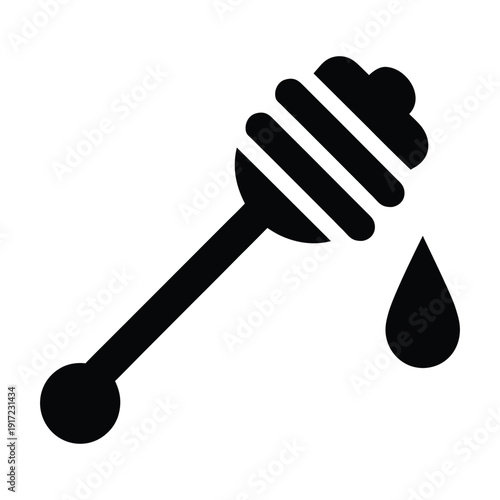 Honey Dipper With Drop Stencil Icon Vector Illustration