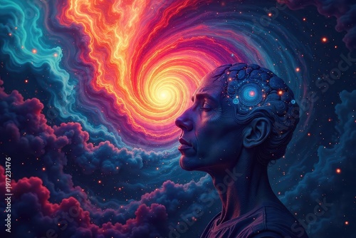 Intriguing abstract image representing inner thoughts and emotions, a swirling vortex of color and light depicting the complexities of the mind , cerebral, dreams, soul