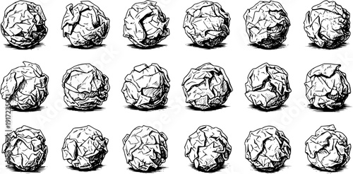 18 Crumpled Paper Balls: Black and White Texture
