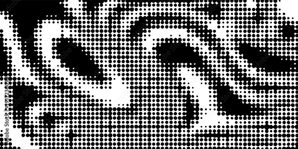 Fototapeta premium Abstract Black and White Halftone Op Art Background with Wavy Zebra Distortion Pattern. Modern creative trendy design in vector illustration