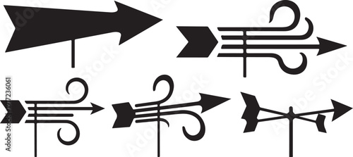 Collection of various black directional arrow signs and symbols
