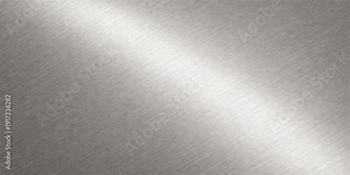 Polished silver stainless steel plate with a brushed metal texture creates a shiny metallic gray aluminum surface pattern for a sleek material background and professional textured backdrop