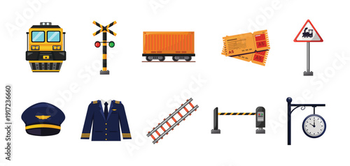 Train icon set, train vector icons, train station icon design template elements