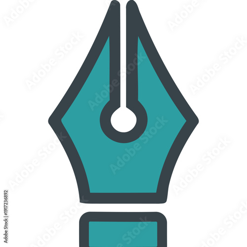 Graphic illustration of a teal fountain pen nib on white background