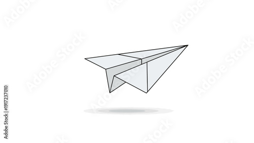 Stylized drawing of a light gray paper airplane floating above a shadow