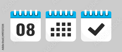 Set icons page calendar - day 8, agenda, done