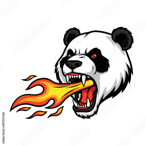 Intense Panda Mascot Design with Fireball
