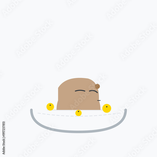 Premium Zen Capybara Yuzu Bath Minimalist Vector Illustration