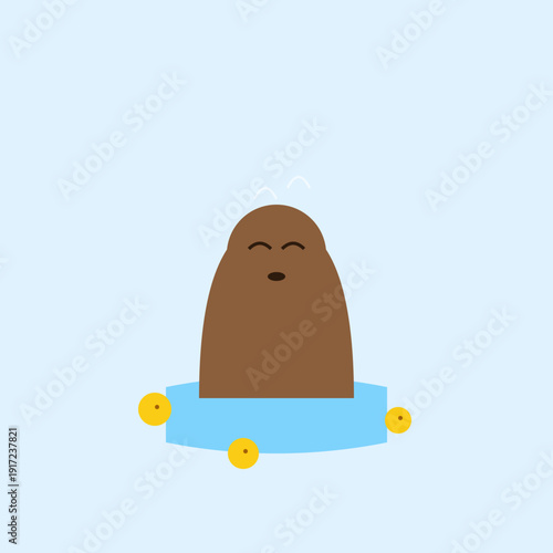 Premium Zen Capybara Yuzu Bath Minimalist Vector Illustration