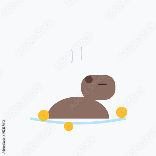 Premium Zen Capybara Yuzu Bath Minimalist Vector Illustration