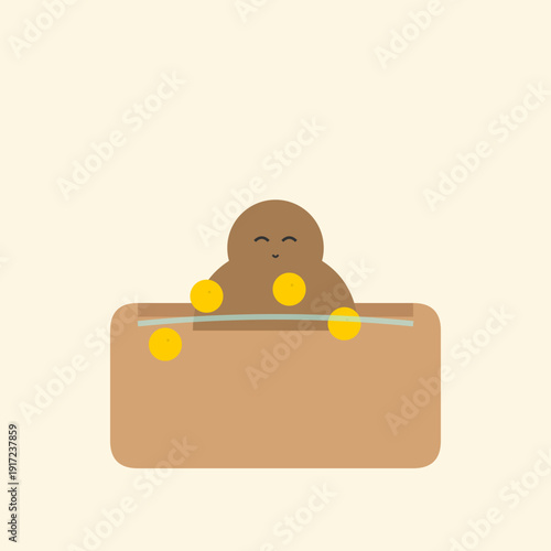 Premium Zen Capybara Yuzu Bath Minimalist Vector Illustration