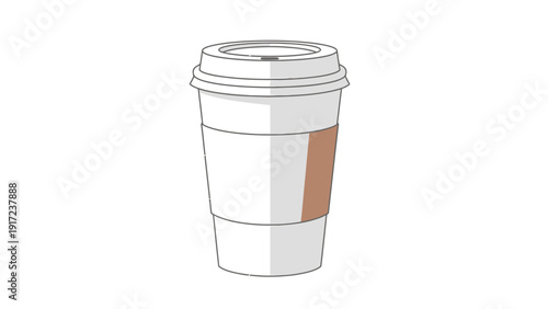 Minimalist illustration of a white togo coffee cup with a brown sleeve