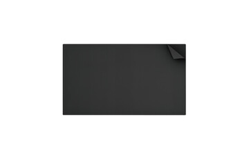 Blank black rectangular paper sheet with peeling corner demonstrating a page curl effect, transparent background