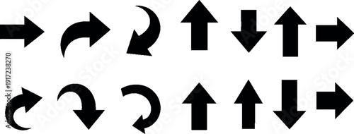 Collection of various black arrows on for navigation and direction