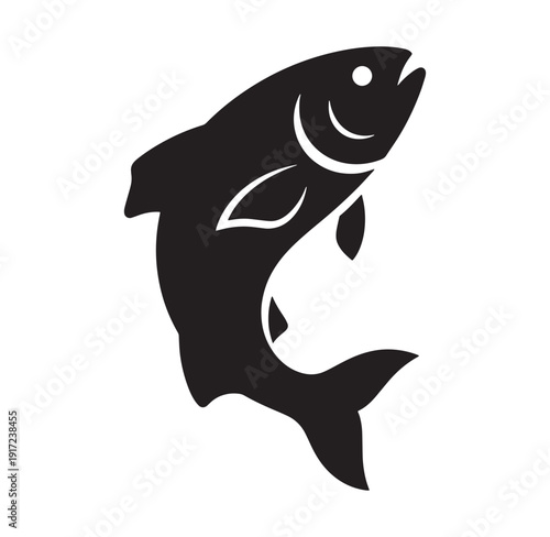 black silhouette of a jumping fish with open mouth and fins  sea creature