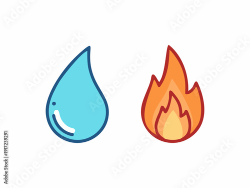 vector illustration of water and fire icon on white background