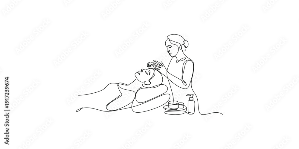 Obraz premium A simple line art illustration of a person receiving a relaxing head massage or facial treatment