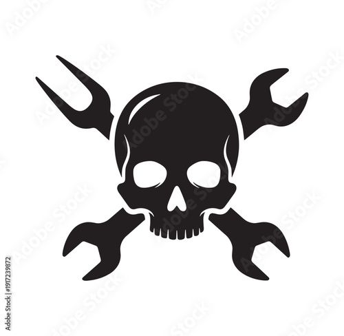 black skull with crossed wrenches isolated on white background