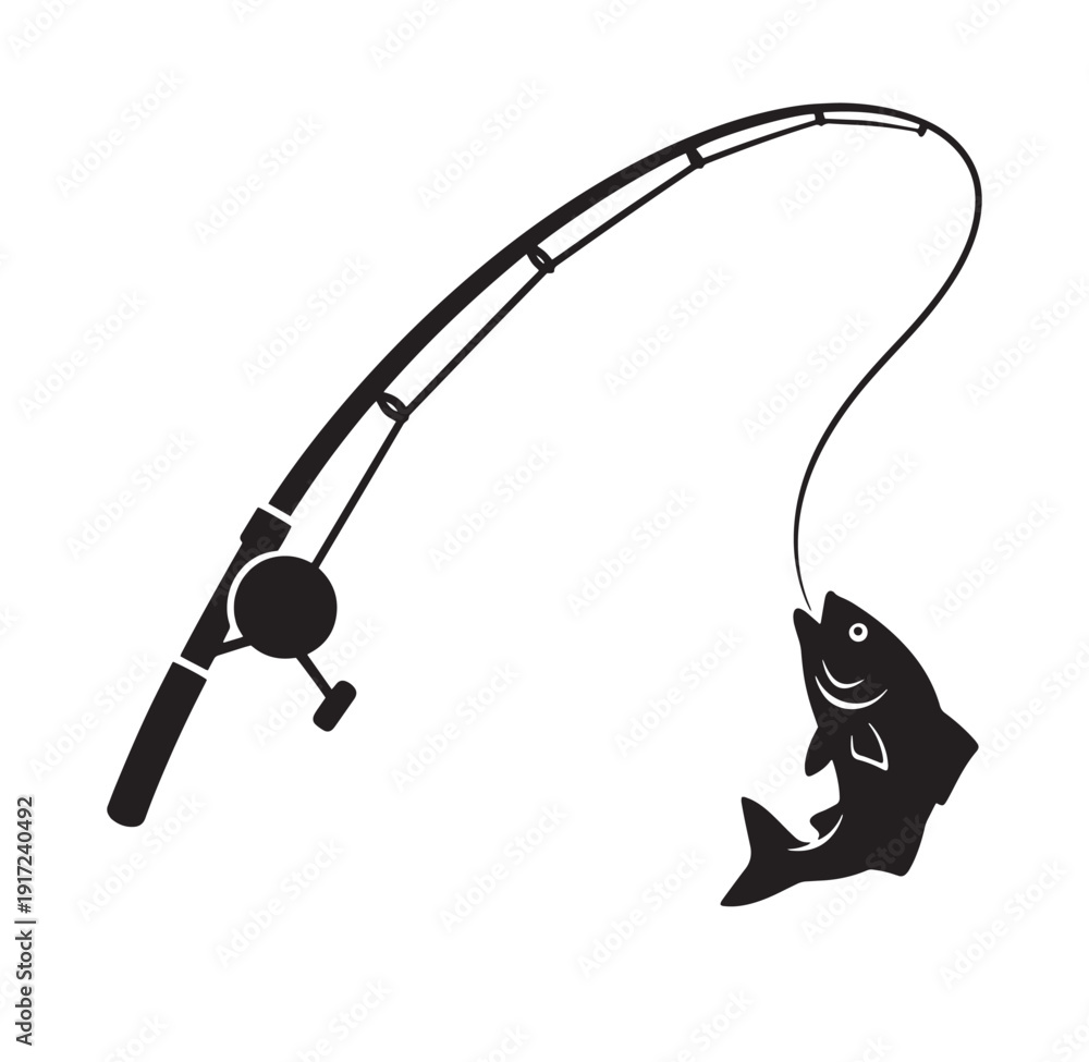 Fototapeta premium fishing rod with a fish on the hook isolated on white background