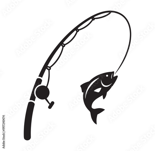 Fishing rod with a fish on the hook isolated on white background