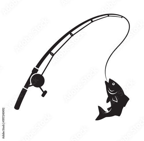 fishing rod with a fish on the hook isolated on white background